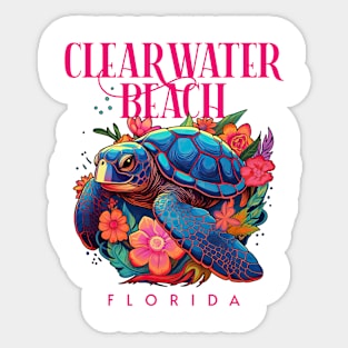 Clearwater Beach Florida Floral Beach Turtle Souvenir Sticker